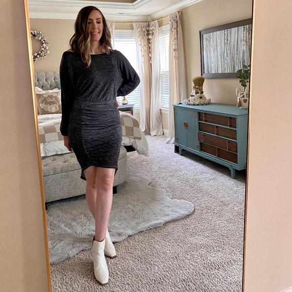 Free People Tidepool Off The Shoulder Lightweight Knit Rouched Long Sleeve Dress - Picture 4 of 13